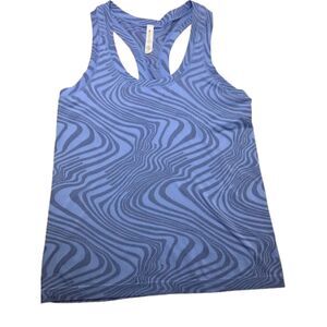 Athleta Blue Print Racerback Tank Top Womens Medium Athletic Workout Grip Hem